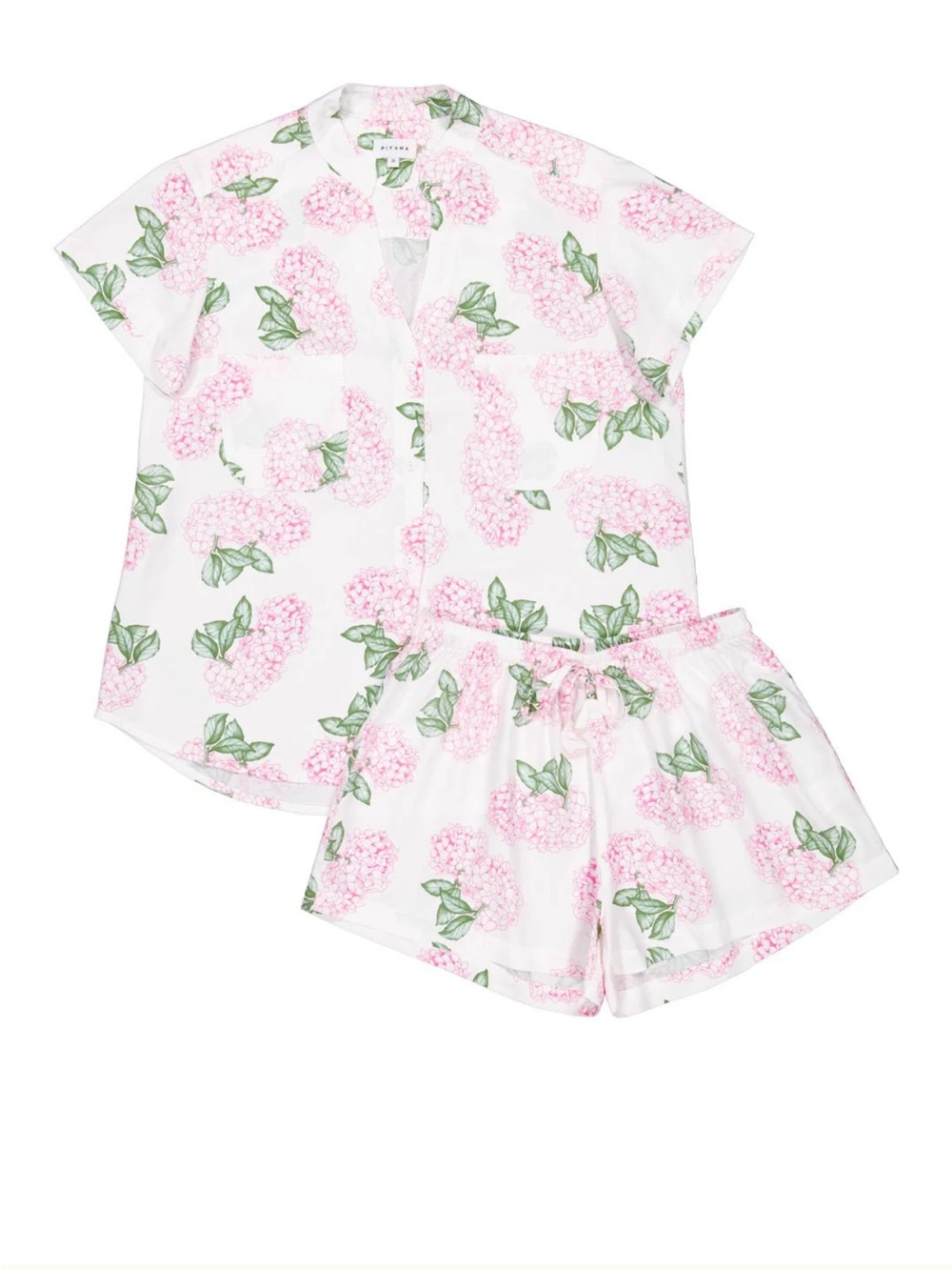 Piyama White & Pink Floral Hydrangea Short Pajama Set